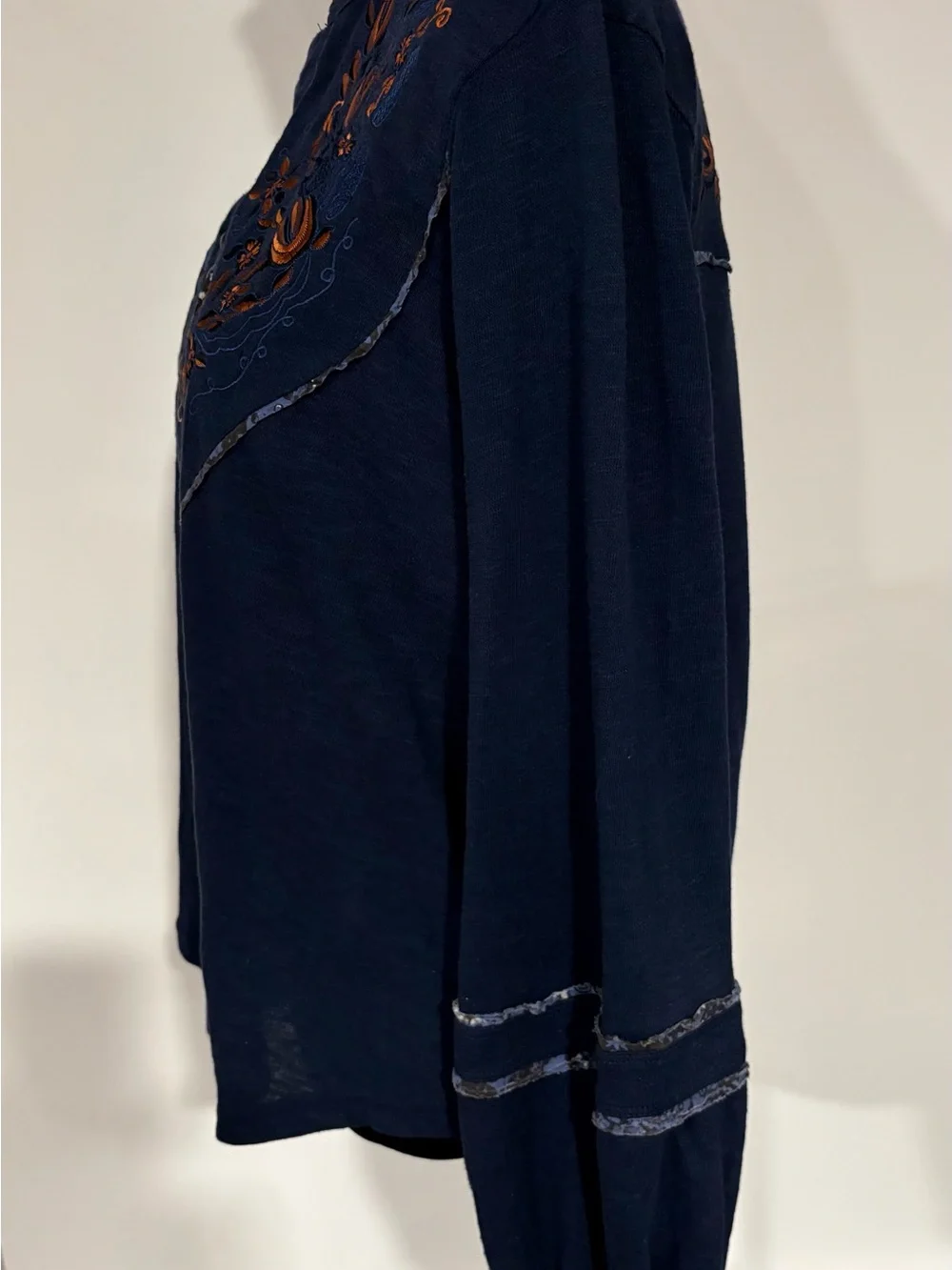 Free People Easy Breezy embroidered Henley Top size Medium